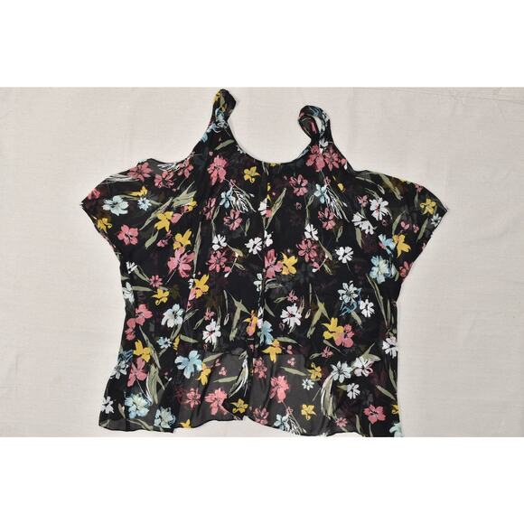 Lane Bryant Plus Size 18/20 Cold Shoulder Floral Tunic Top Blouse Polyester - Picture 2 of 8